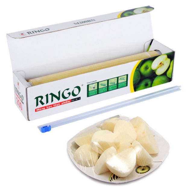 Màng bọc thực phẩm Ringo loại hộp 200/250/450 có thanh cắt tiện lợi giúp bảo quản thực phẩm