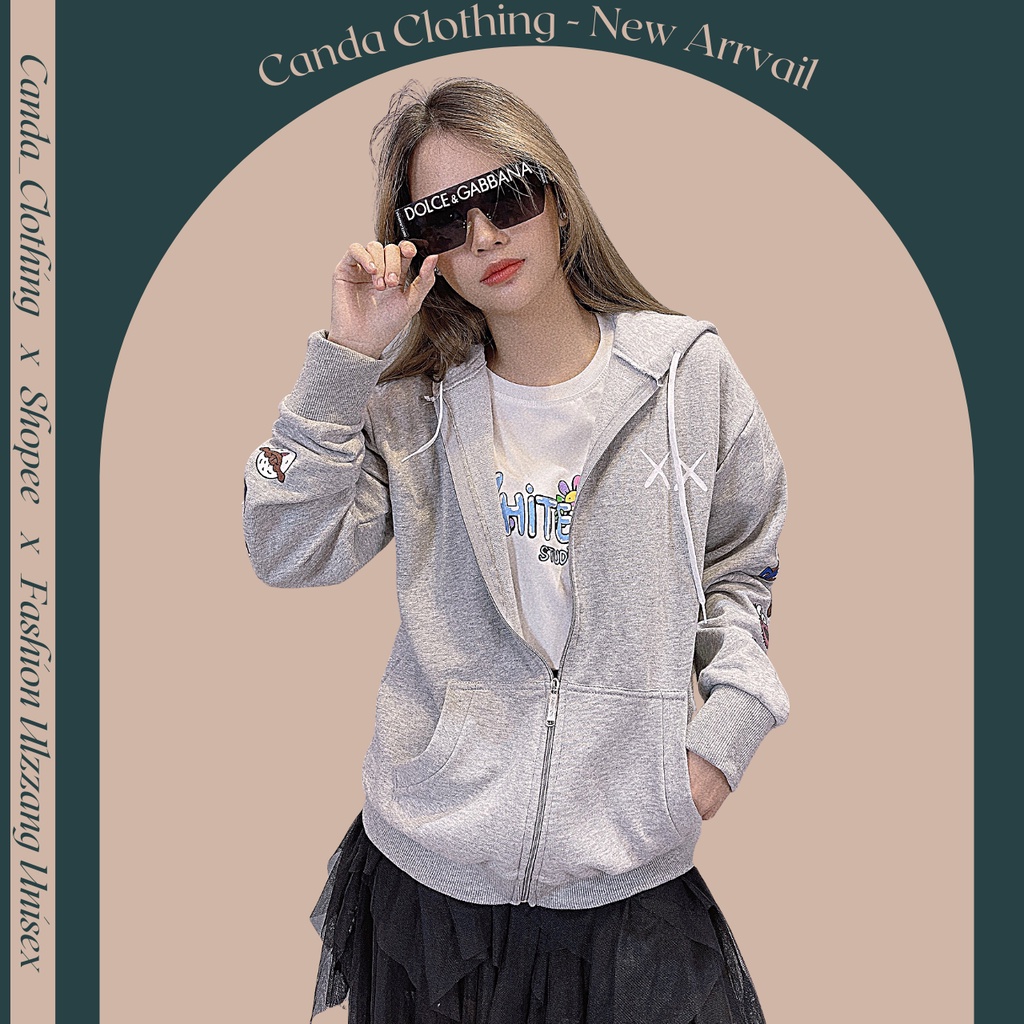 Áo khoác nam nữ nỉ bông dày dặn form rộng hàng quảng châu áo khoác zip KWAS X.X - CANDA 3378