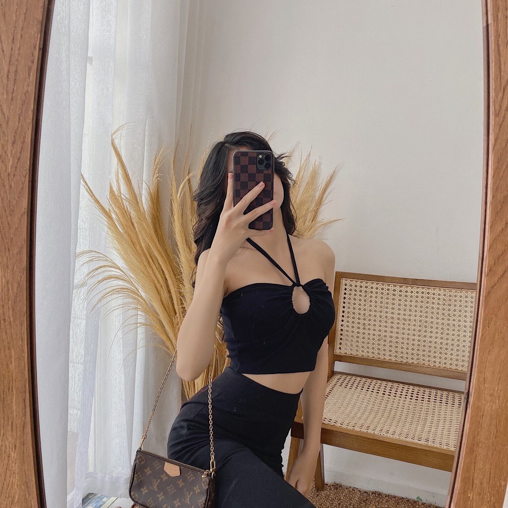 Áo Ống Croptop Khoen Tròn Hai Dây Yếm EMILA  Hot Trend Cực Chanh Sả Mặc Đi Chơi Đi Biển Du Lịch HÀNG LOẠI 1 -RANSHI