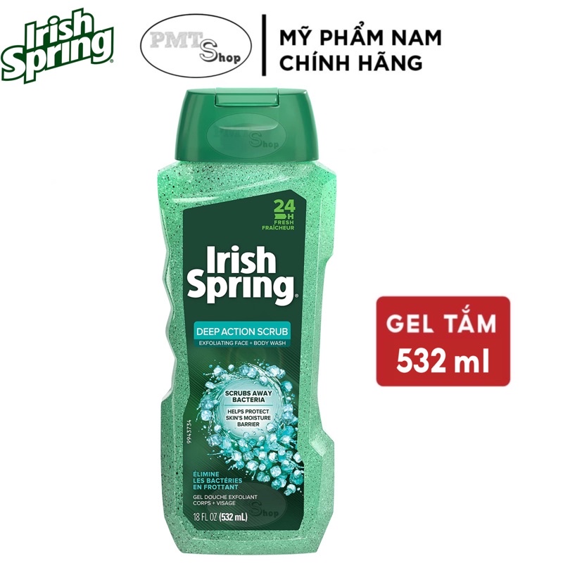 Sữa Tắm nam Irish Spring Deep Action Scrub 532ml có hạt matxa