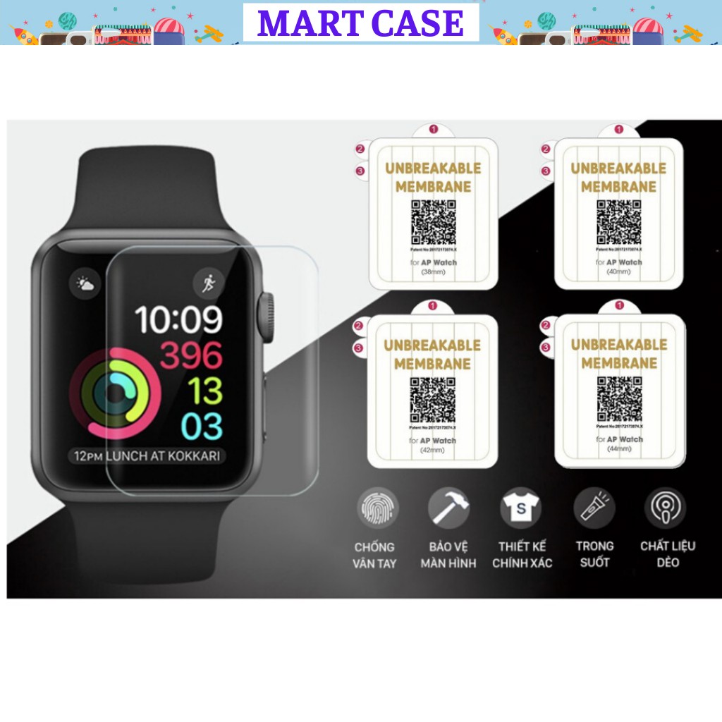 Dán apple watch PPF Chống trầy, chống va đập size 38/42/40/44mm Seri 1/2/3/4/5/6 MART CASE