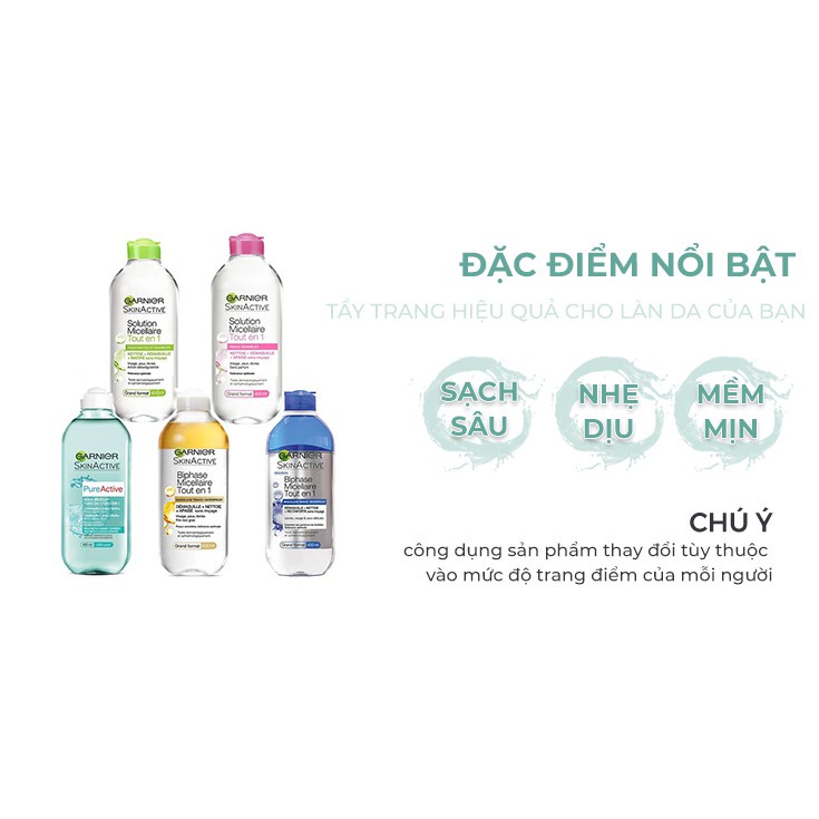 Nước tẩy trang dưỡng ẩm cho da mụn da dầu không cồn 3 in 1 400ml nước tẩy trang Garnier Tout En - NTT02