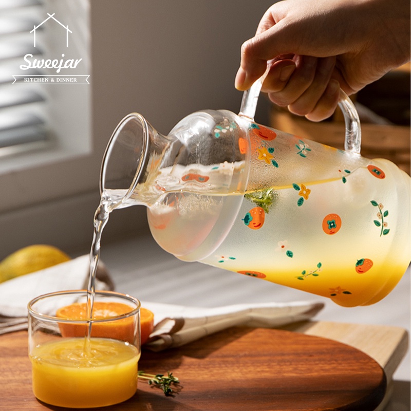 SWEEJAR Bình nước  từ thủy tinh cao cấp có cốc làm nắp đậy chịu nhiệt dung tích 1000ml