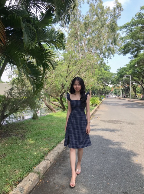 Đầm kẻ tay cánh tiên hai màu siêu yêu ẢNH TỰ CHỤP