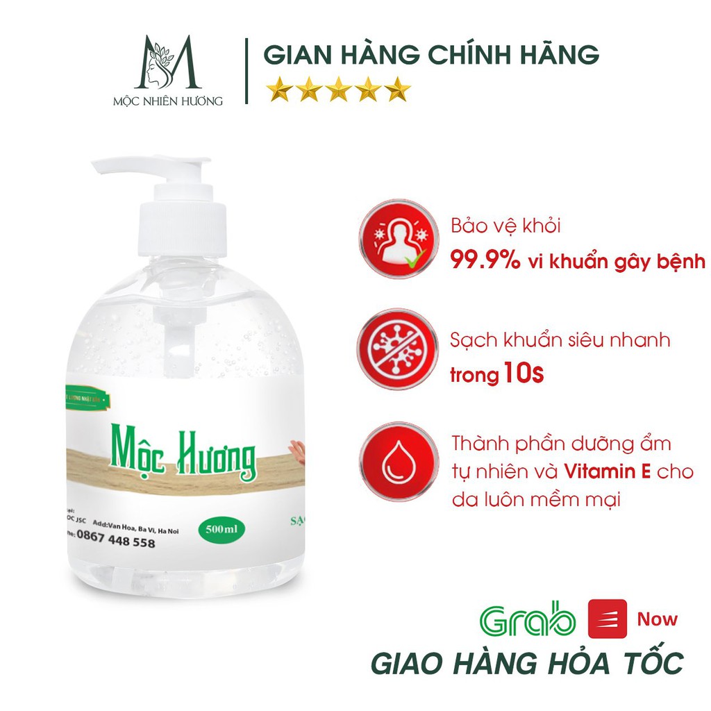 Gel rửa tay khô Mộc Hương không cần dùng nước 500ml chính hãng