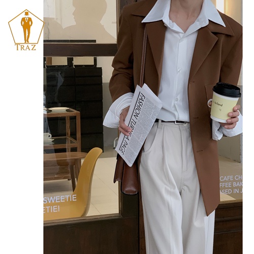 Áo Khoác Blazer Nam TRAZ Form Rộng Dài Tay Unisex Basic Chất Flannel Hàn Cao Cấp,  Phong Cách Hàn Quốc, Vest