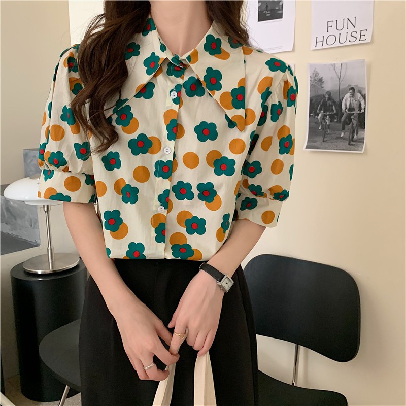 Áo sơ mi tay ngắn cổ bẻ kiểu dáng thời trang phong cách Hàn Quốc dành cho nữ | BigBuy360 - bigbuy360.vn