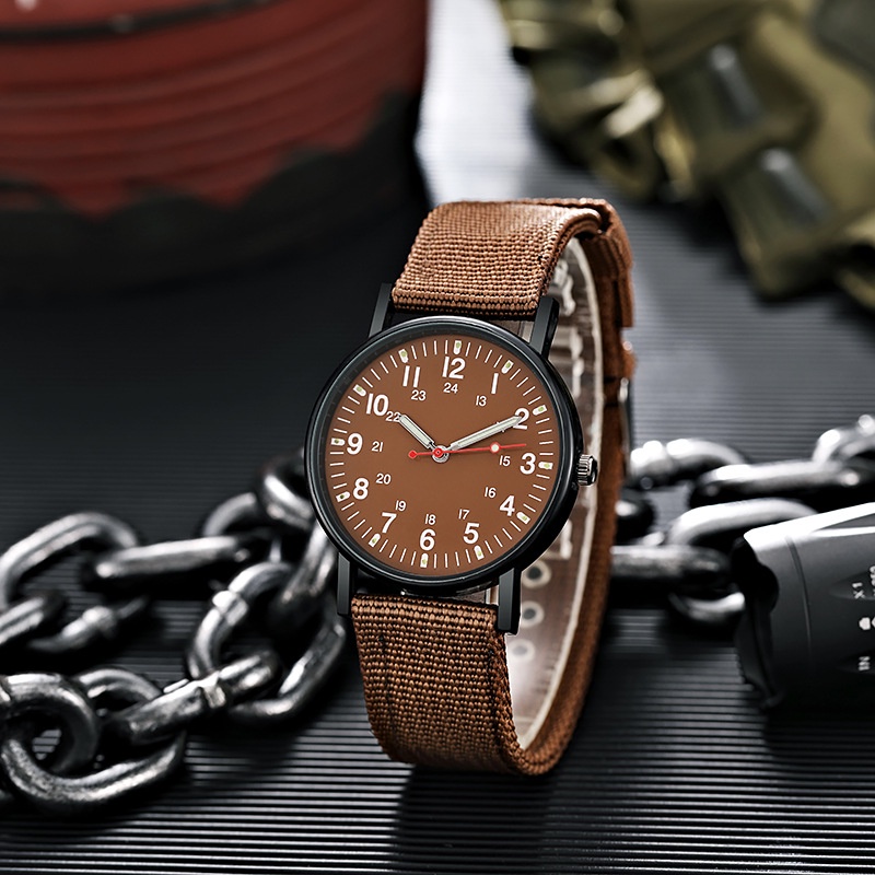 LWCC P002 Đồng hồ đeo tay mặt tròn máy thạch anh dây đeo canvas thời trang