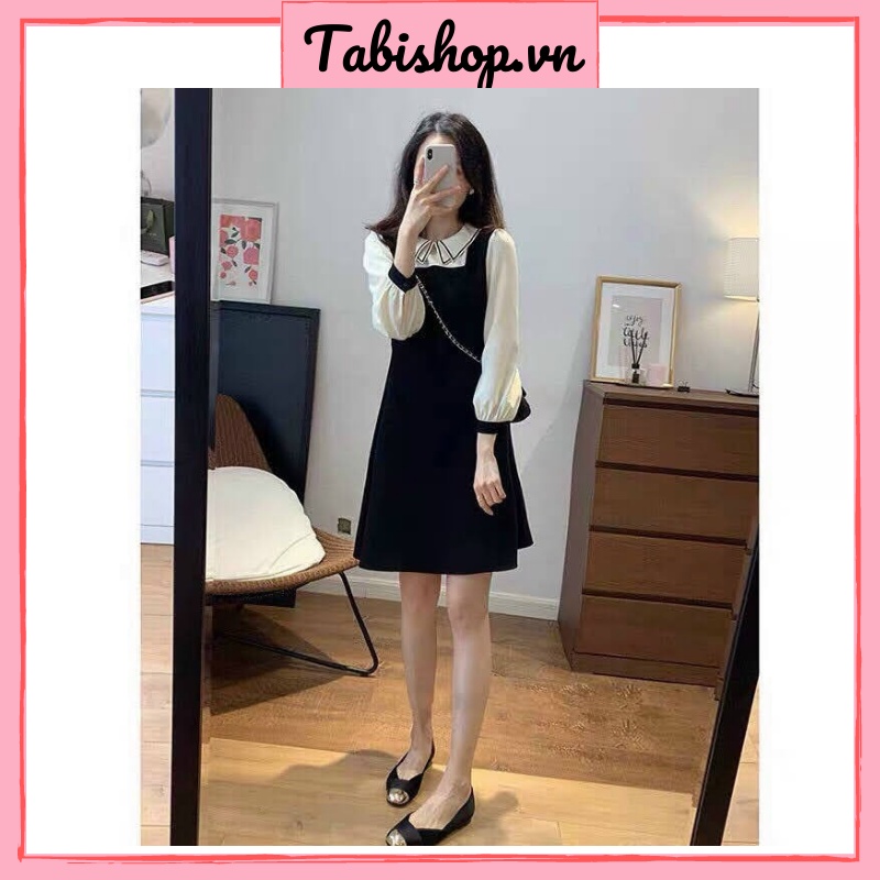 Váy Đầm tiểu thư phối tay cho nữ bánh bèo váy dự tiệc cổ sơ mi dễ thương phong cách tiểu thư ulzzang mặc tết