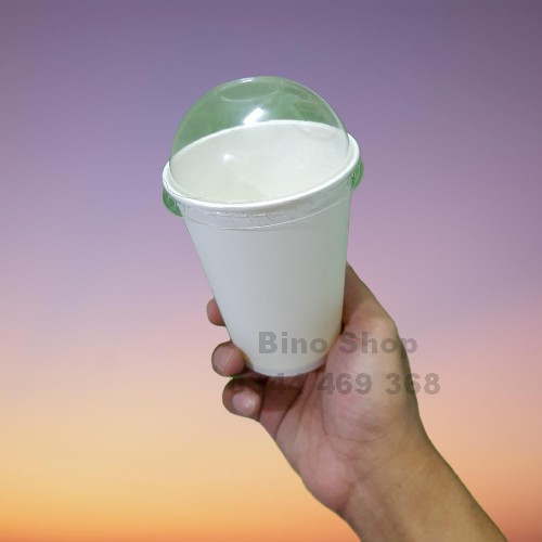 Ly Giấy Trắng Trơn 390ml Nắp Cầu - 10 Cái