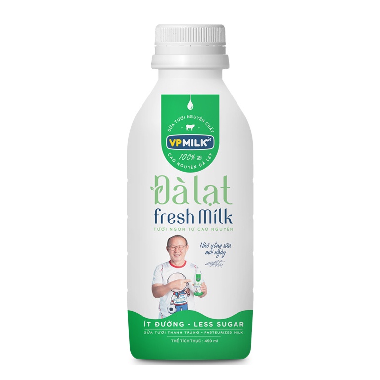 10 chai Sữa tươi thanh trùng VPMilk Đà Lạt Fresh Milk - Ít Đường  dành cho mọi lứa tuổi (200ml và 450ml)