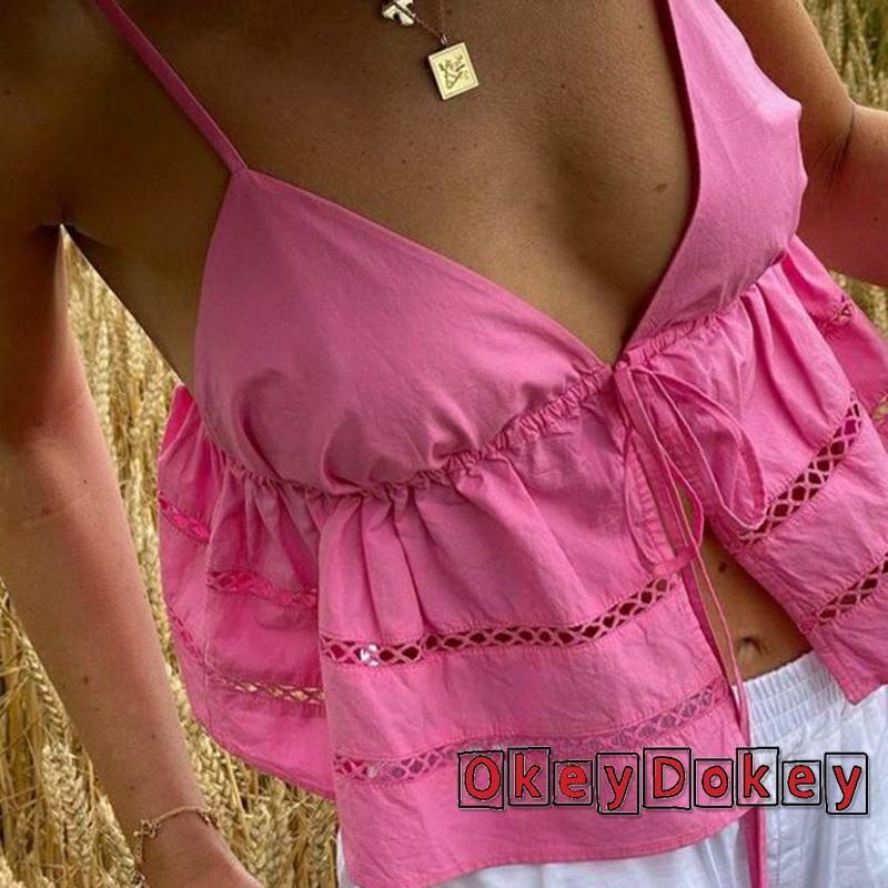 Áo Croptop Cổ Chữ V Cột Dây Thời Trang Mùa Hè Quyến Rũ Cho Nữ OKDK-Y2K