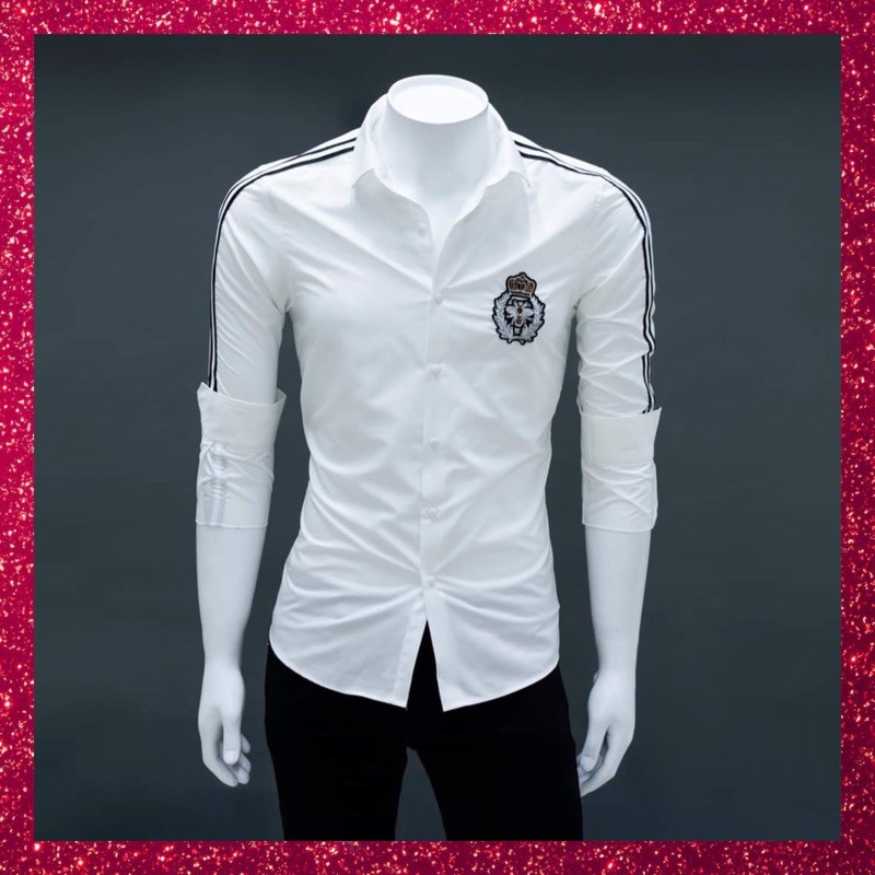 ÁO SƠ MI NAM NỮ CẶP ĐÔI DÀI TAY TRẮNG THÊU LOGO CHẠY DÂY TAY CÔNG SỞ ĐI CHƠI VẢI KATE LỤA TỪ 75KG ĐỔ LẠI MẪU MỚI