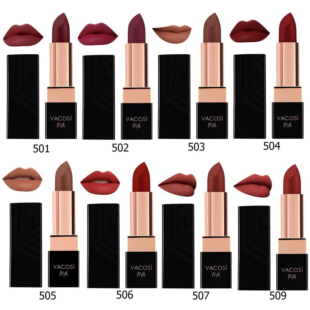 Son lì mịn môi VACOSI MATTE LIPSTICK che vân môi độ bám màu đến 12H