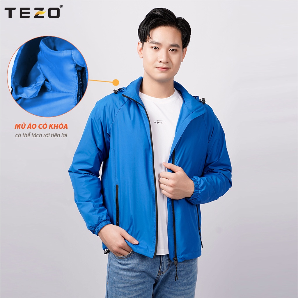 Áo gió nam 2 lớp TEZO, dáng thể thao tháo rời được mũ chống nước nhẹ mã 2109AG2T01