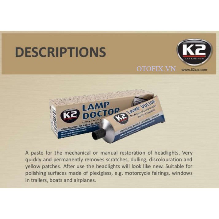 K2 Lamp Doctor - kem phục hồi độ sáng đèn pha ô tô