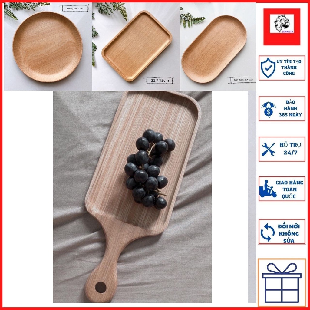 Đĩa gỗ khay gỗ hình tròn và hình chữ nhật có tay cầm để đồ ăn, trang trí decor chụp ảnh (giá tại xưởng có sỉ lẻ) ZENKOTA