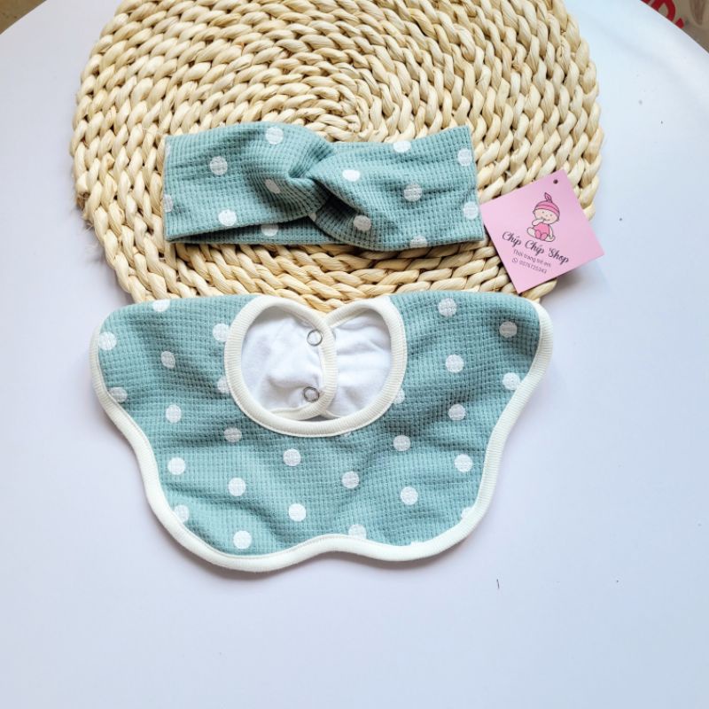 Set Yếm cổ Hoa, Yếm 360 độ mix turban chất Waffle Hàn