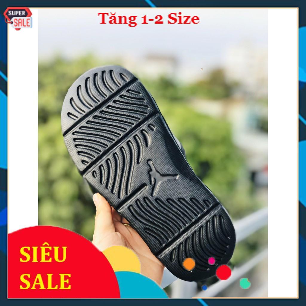 Dép jordan ❤️FREESHIP + HỘP❤️ quai ngang bóng rổ nam nữ JD4 đen logo trắng4, có tag mac đầy đủ
