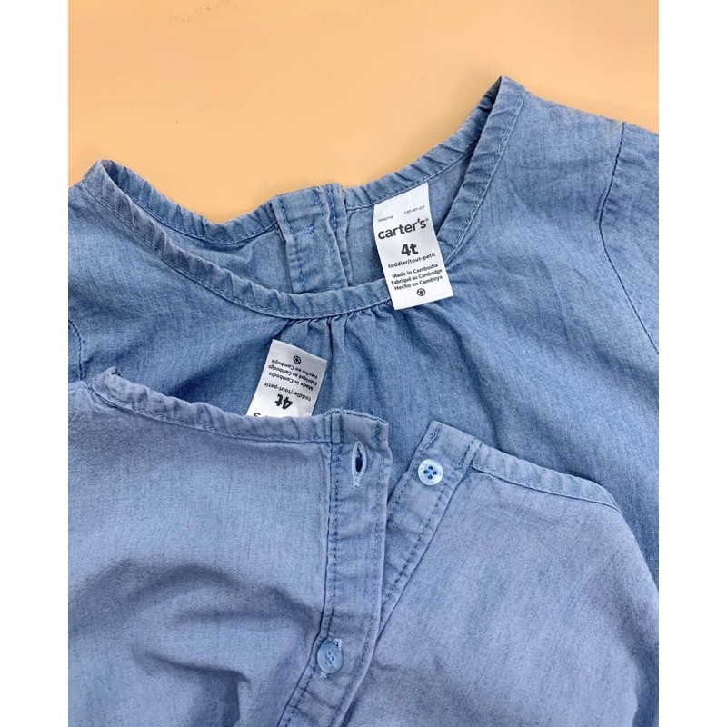 Áo Jeans Lụa Ngắn Tay Bé gái Carters Xuất Xịn Sz 9m-5T