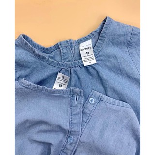 Áo Jeans Lụa Ngắn Tay Bé gái Carters Xuất Xịn Sz 9m-5T