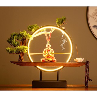 Thác khói trầm hương đèn led cây bonsai tượng tôn ngộ không - tề thiên đại thánh cao cấp 2021 chắp tay