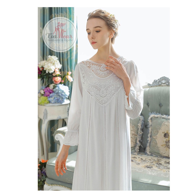 Đầm ngủ dài tay  2 lớp phong cách vintage