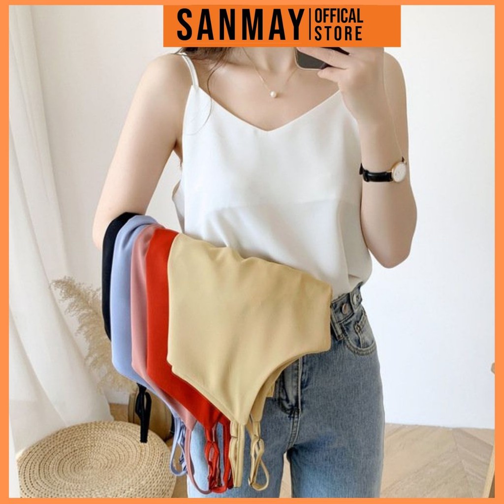 Áo Dây Kiểu SANJOLI Áo Lụa 2 Dây Nữ Kiểu Dáng Cổ V Sợi Bún Cao Cấp Thiết Kế Mùa Hè Hàn Quốc AO003