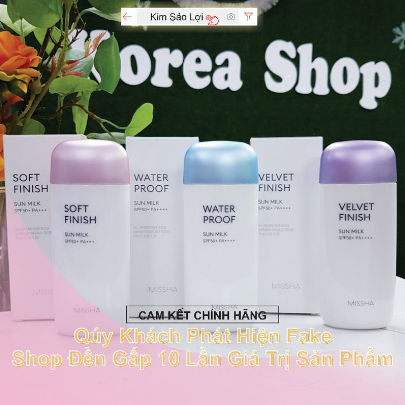 Kem chống nắng Missha dạng sữa thấm nhanh lên tone mềm mịn da chống thấm nước Missha Sun milk mẫu mới