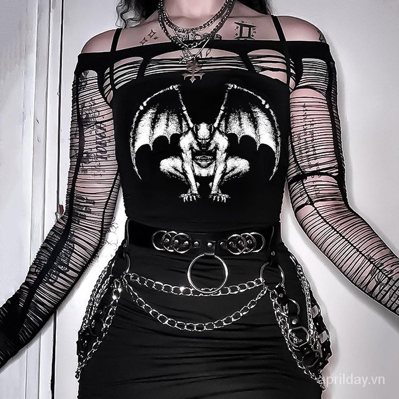 Áo hở lưng mỏng kiểu ống phong cách Punk cho nữ | BigBuy360 - bigbuy360.vn
