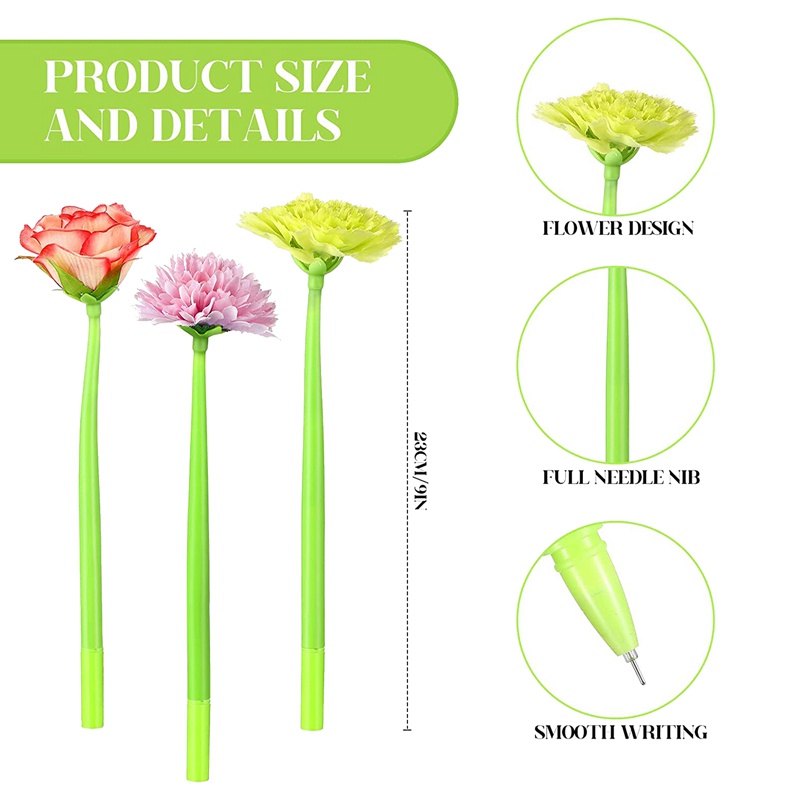 24 Chiếc Bút Bi Nước Ngòi 0.5Mm Mực Đen Hình Hoa Hồng