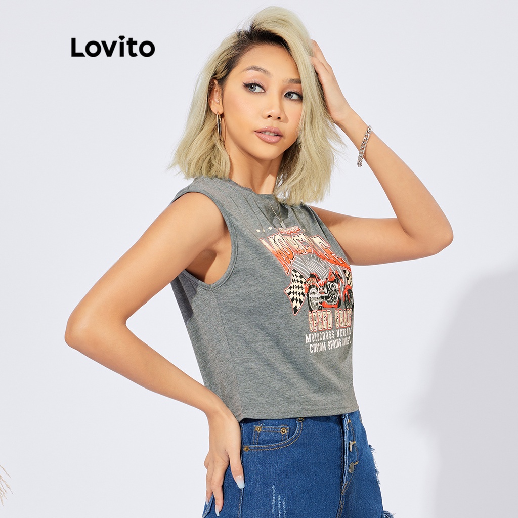 Lovito Áo Tank Top Cổ Tròn Màu Trơn Thiết Kế Đơn Giản Cá Tính L22ed012 (Xám Đậm)