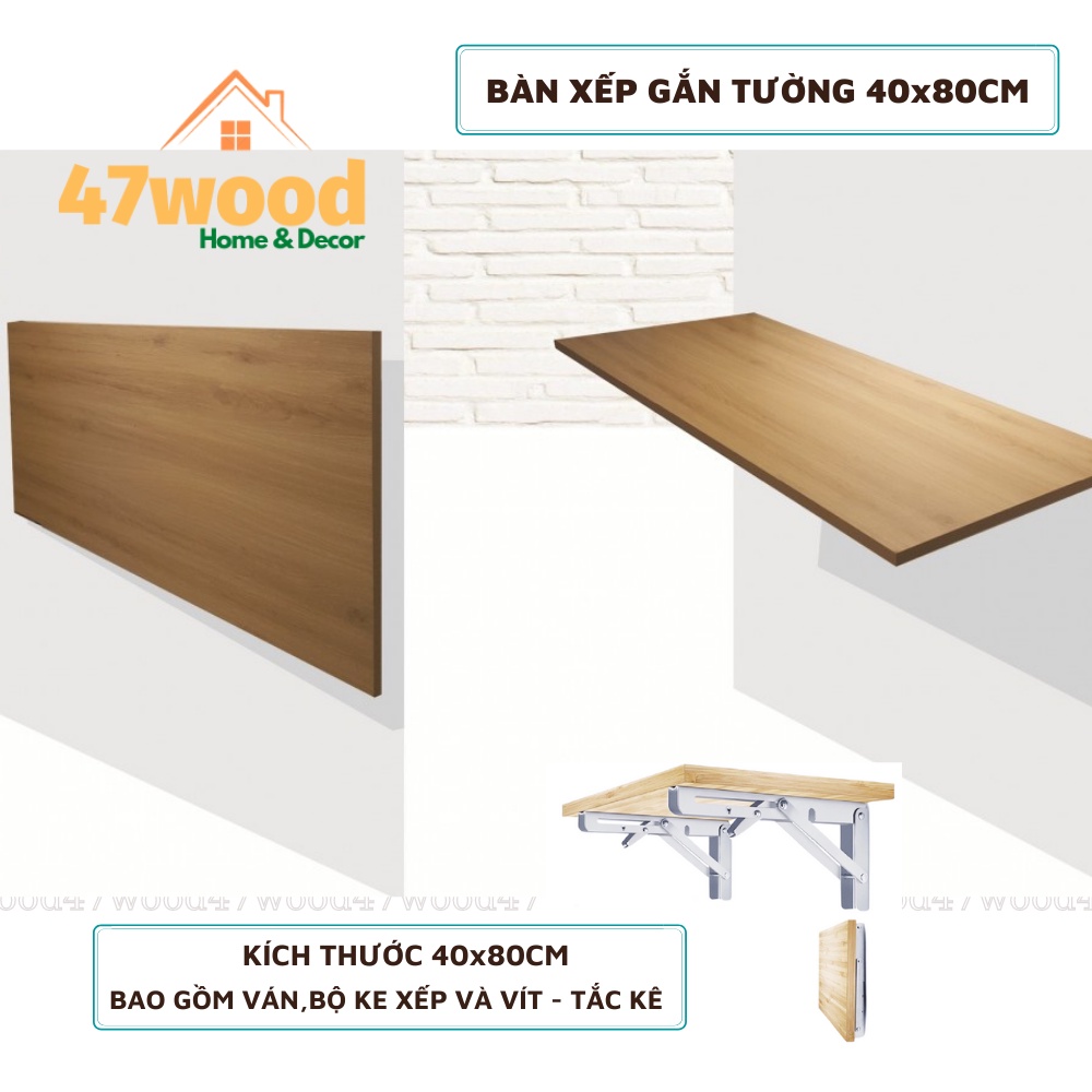 Bàn xếp gắn tường thông minh kích thước 40x80cm - Bàn làm việc treo tường xếp gọn 47wood