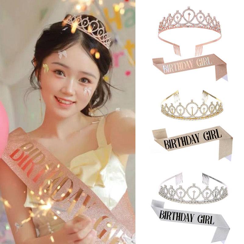 Bộ Vương Miện Sinh Nhật Ngọt Ngào + Dây Đeo Vai + Thắt Lưng Trang Trí Tiệc Sinh Nhật Cho Nữ