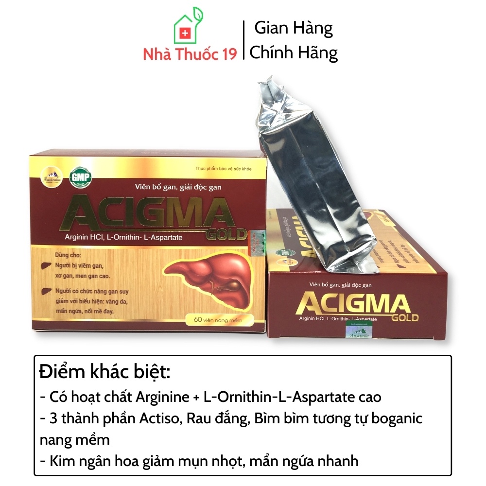 Viên Bổ Gan ACIGMA GOLD - Hỗ Trợ Thanh Nhiệt Giải Độc, Làm Mát Gan, Hạ Men Gan, Tăng Cường Chức Năng Gan (HỘP 60 Viên)