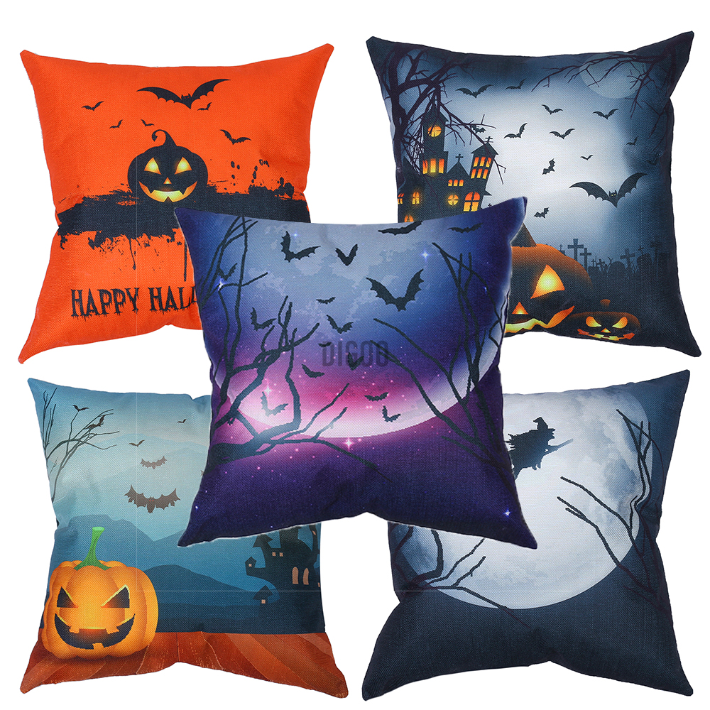 Vỏ Gối Vuông 45x45cm Họa Tiết Halloween Trang Trí Nội Thất