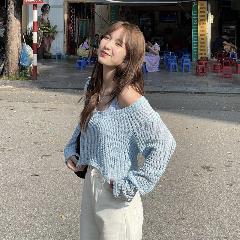 Set Áo Len Lưới Dệt Kim Dài Tay Kèm Áo Trong M1221-Teen 888