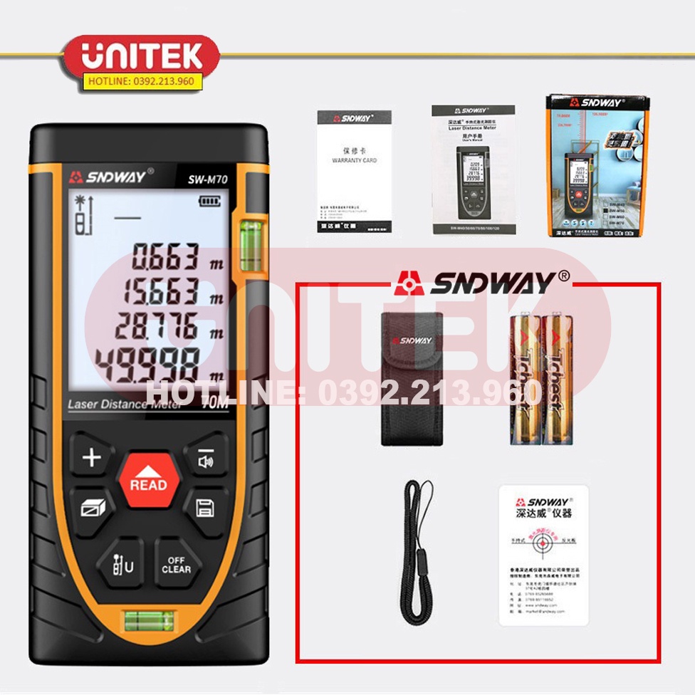 Thước Đo Khoảng Cách Bằng Tia Laser SNDWAY Phạm Vi 70M (SW-M70)
