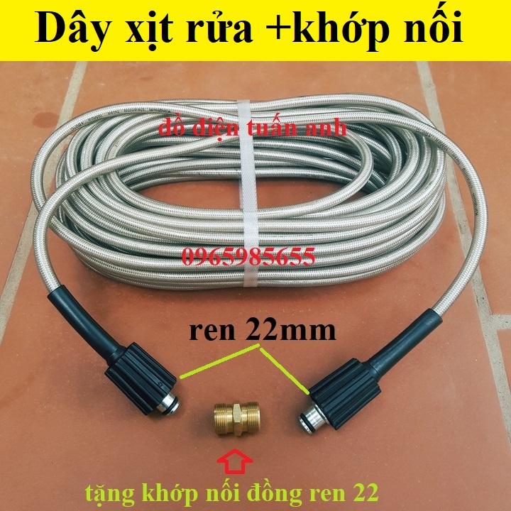 Dây xịt rửa xe 10M 15M 20M áp lực cao 2 đầu to ống dây xịt rửa xe cao áp tặng kèm khớp ĐỒNG loại 1