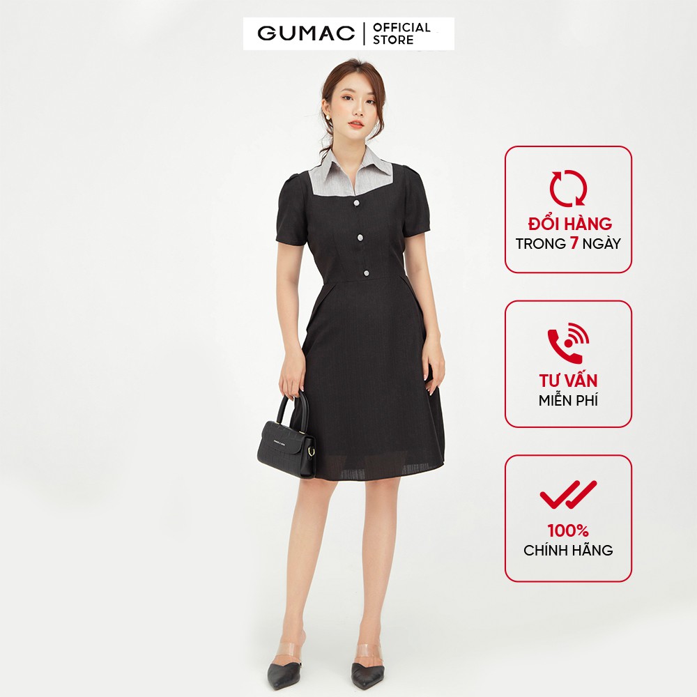 [Mã MABR07062 giảm 8% tối đa 50K đơn từ 249K] Đầm body nữ sexy xếp ly GUMAC màu đen, tay ngắn thanh lịch DB526 | BigBuy360 - bigbuy360.vn