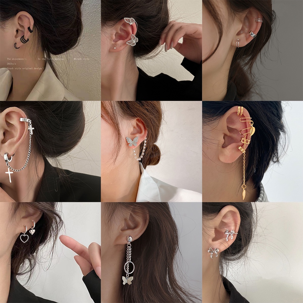 Khuyên tai đơn/ Set khuyên tai AY dáng dài tua rua mạ bạc/ vàng nhiều mẫu tùy chọn thời trang Hàn Quốc dành cho nữ