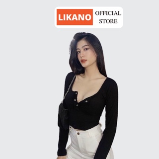 Áo croptop nút bấm tay dài nút bấm vạt bầu Likano CRT89
