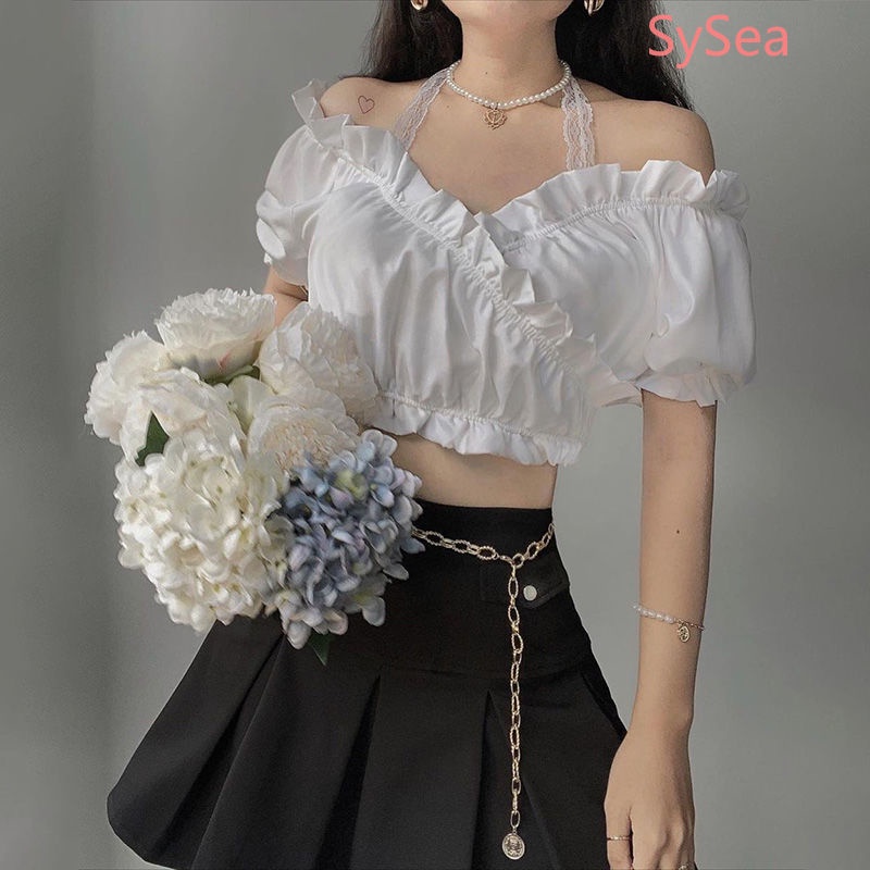 Áo Croptop Màu Sắc Trơn Phối Ren Quyến Rũ Thời Trang Mùa Hè Dành Cho Nữ