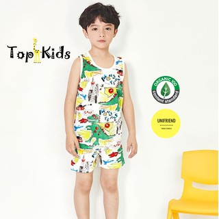Bộ đồ COTTON giấy cao cấp, bé trai,Dino Xanh- Unifriend Hàn Quốc -bộ 3 lỗ, sát nách, từ 10- 60kg, Topkid_vietnam