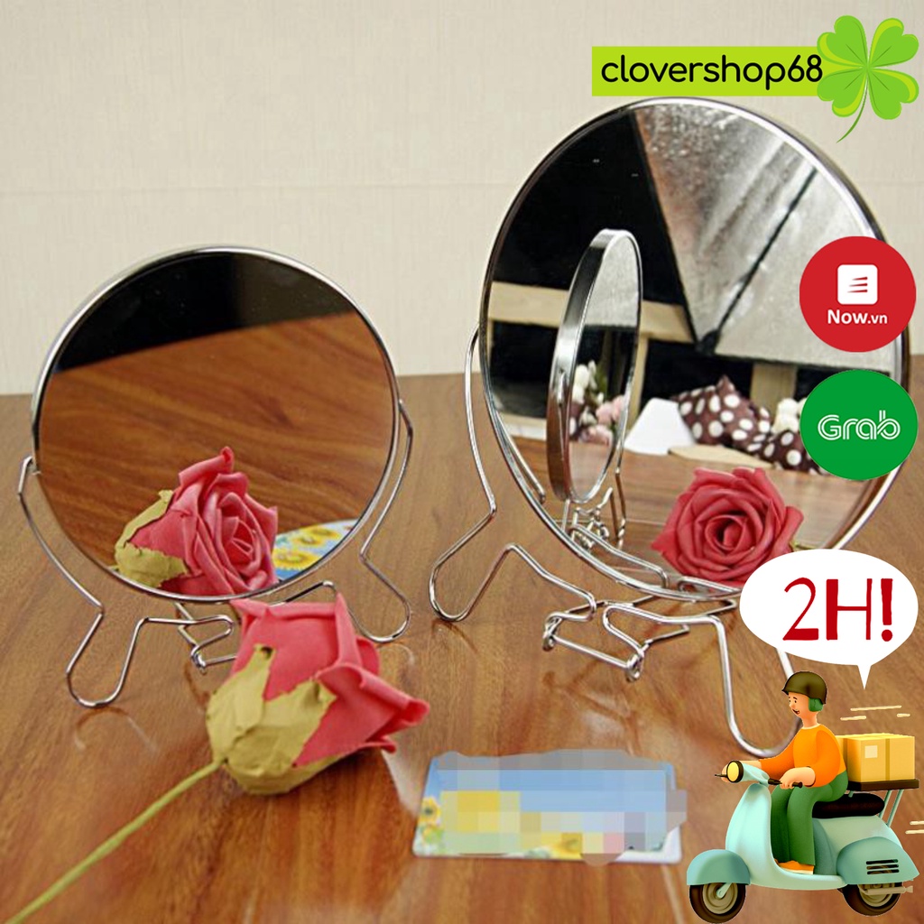 Gương để bàn 360 độ 2 mặt, 1 mặt phóng lớn cao cấp    Clovershop68