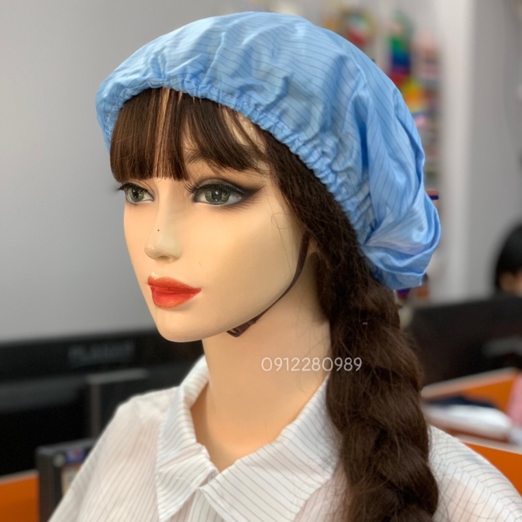 Nón bánh tiêu phòng sạch vải chống tĩnh điện _ Hình chụp thật