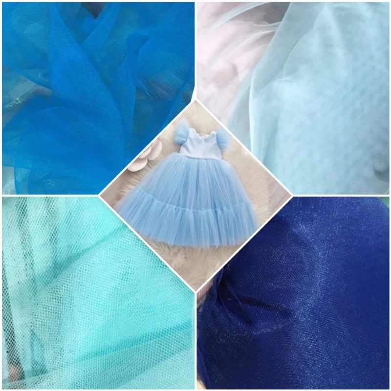 Vải voan lưới tutu tông xanh trời giá 1m dài của Vải rẻ HB shop