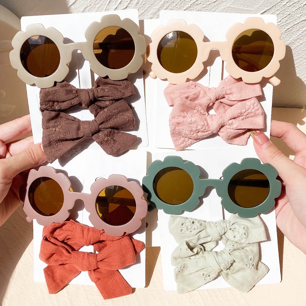 Set 2 / 3 kẹp tóc RAINBOW BOWS hình hoa hướng dương dễ thương cho bé gái