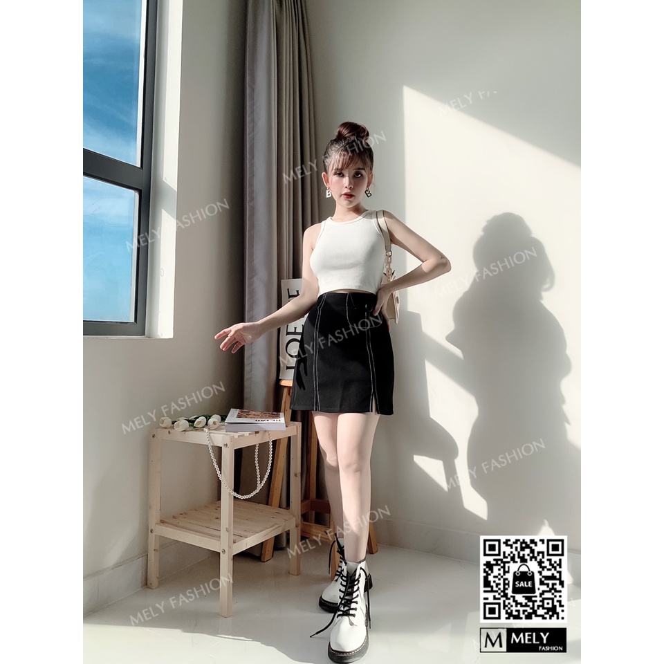 Chân váy ngắn chữ A chỉ nổi đơn giản đẹp sang trọng vô cùng tôn dáng Mely's Fashion CV09