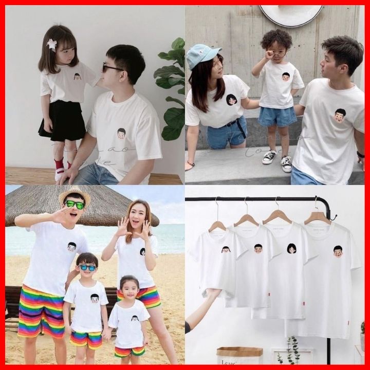 Áo Thun Gia Đình Bố Mẹ Bé Màu Trắng In Logo Khuôn Mặt Local Brand DLX Áo Phông Đẹp Chất Thun 35% Cotton